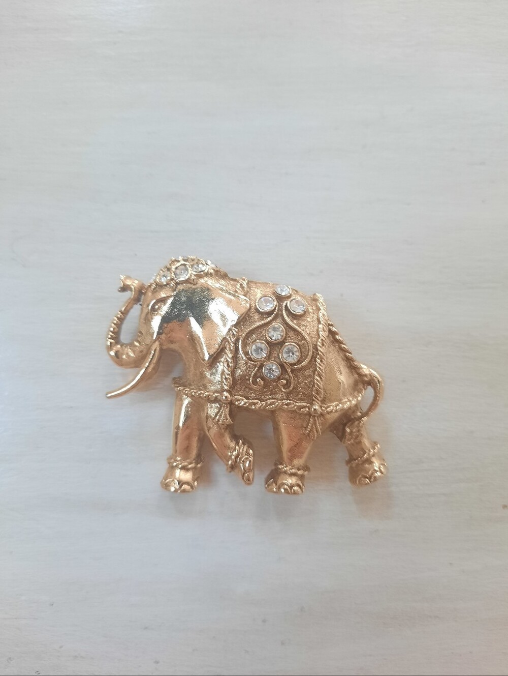 Gold Tone Rhinestone Elephant Figural Brooch